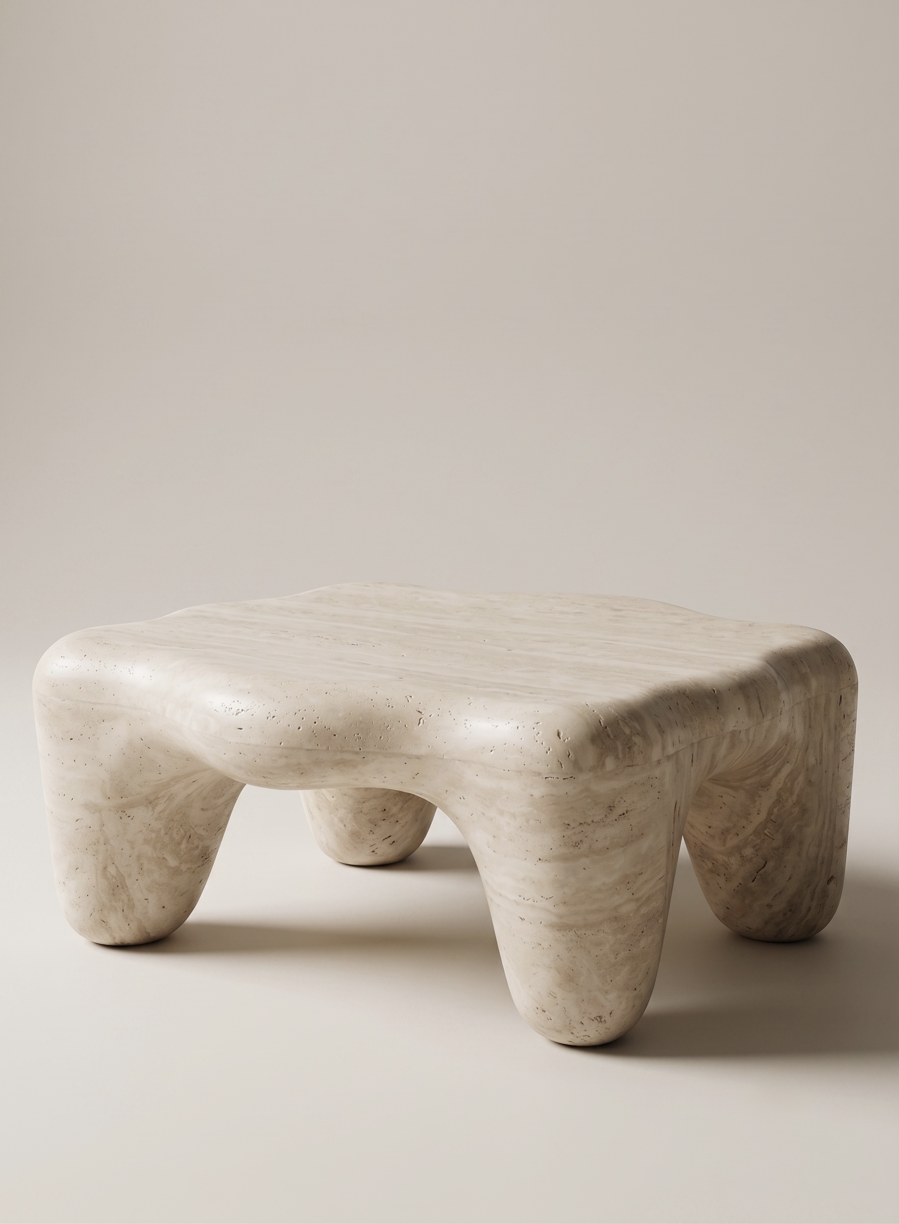 Biomorphic Travertine Coffee Table