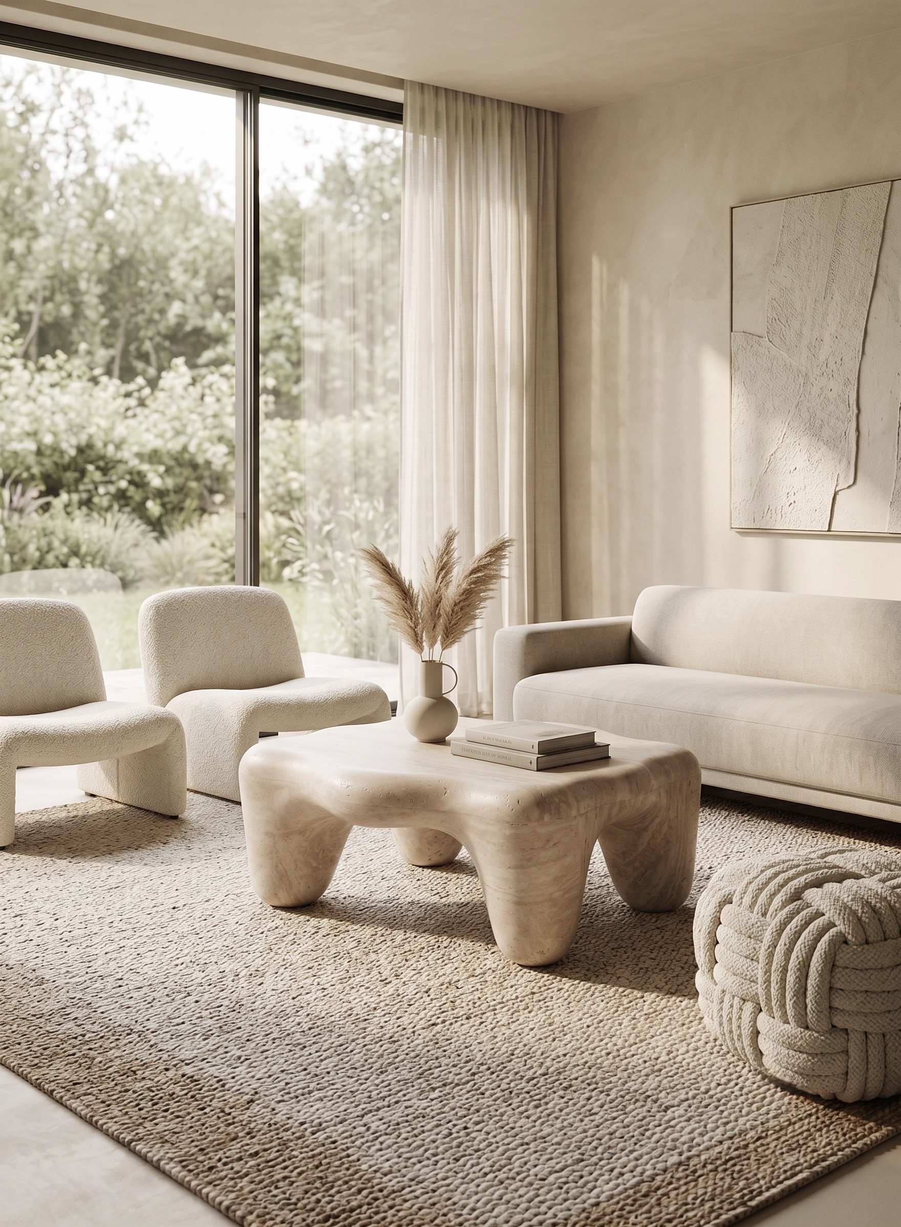 Biomorphic Travertine Coffee Table in living room